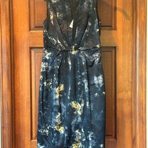 Elie Tahari Midnight and Gold Splatter Midi Dress